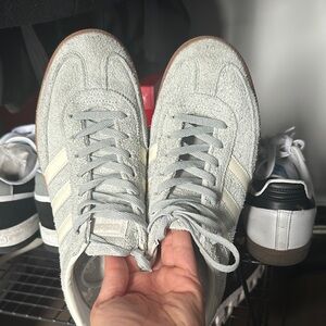 Adidas Light Gray Sneakers with Cream Stripes